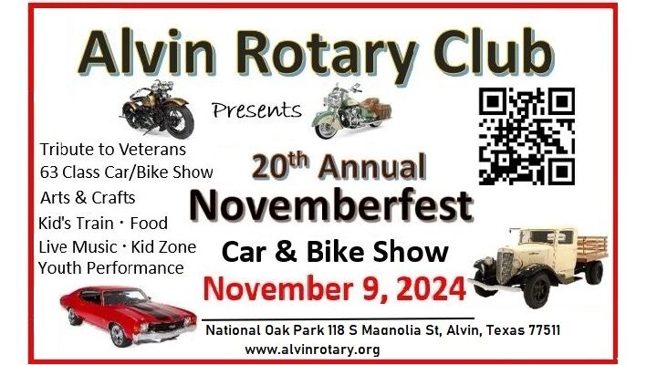 2024 Car and Bike Show – Alvin Rotary Novemberfest Event November 9th