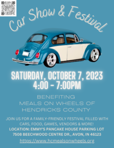 Vintage blue and white car illustration promoting a car show.