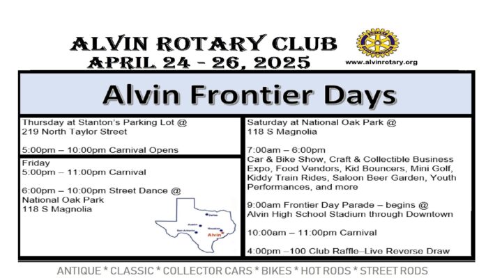 2025 Car and Bike Show – Alvin Rotary Frontier Day Event