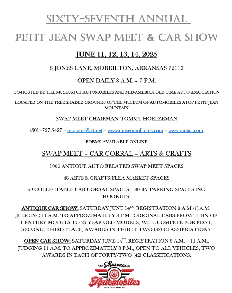 67th Annual Petit Jean Car Show & Swap Meet 2025