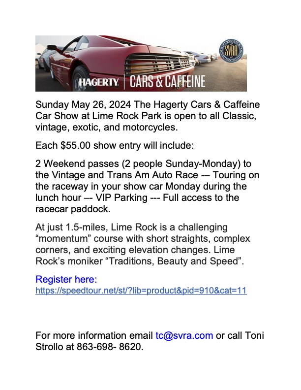 Hagerty Cars & Caffeine at Lime Rock Park Car Show Radar